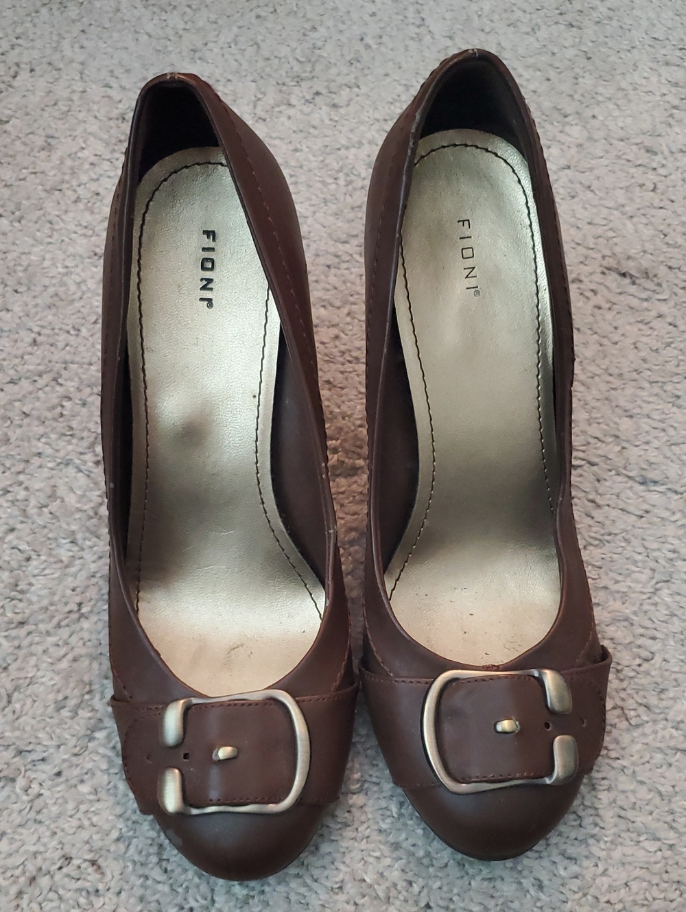 FIONI Clothing Brown Round-Toe Pumps with Buckle Accent